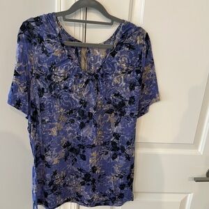 Floral Blue and Black Women's Top